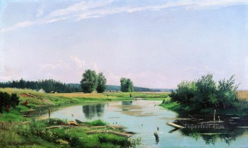 風景 Painting - 湖のある風景 1886年 イワン・イワノビッチ 緑